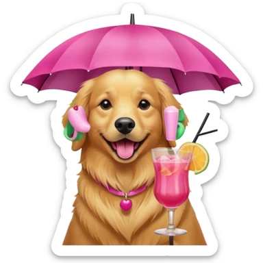 female golden retriever drinking fruity alcoholic beverage  sticker