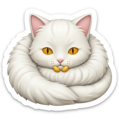 emoji of white sleeping cat with a tail hanging down sticker