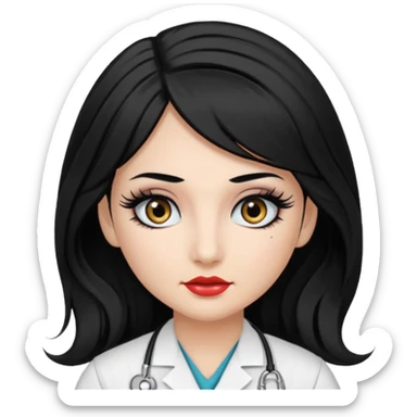 Nurse, long hair,black hair, black eyes, false eyelashes, makeup, eyeliner,  sticker