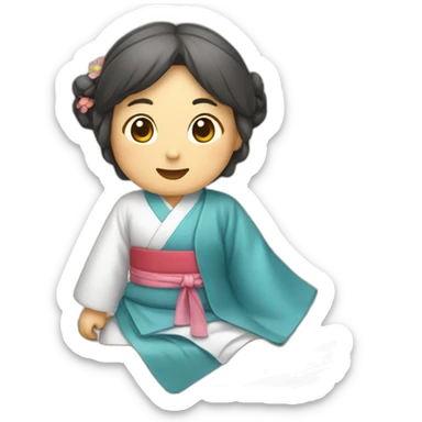 wooden raft with a person with korean hanbok sticker