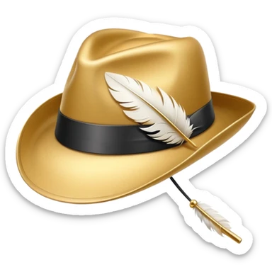 A gold fedora emoji with a white feather sticker