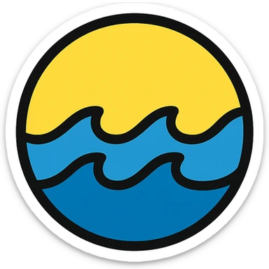 circular ocean icon, medium black border, no frame, white background, designed for Little Alchemy element set, color outline sticker