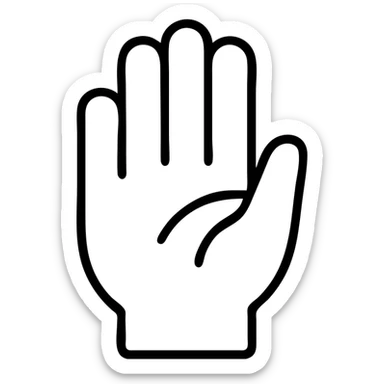 open hand icon, palm visible, thumb folded inside, four fingers raised, clear and simple design sticker