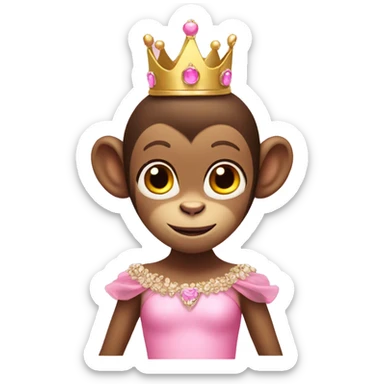 a monkey wearing a pink tutu and a princess crown sticker