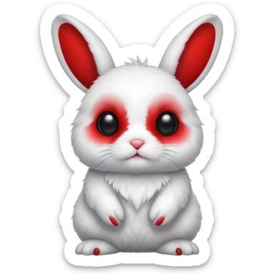 White Dwarf-Hotot-Bunny, full body, with big black eyes and crimson-red splotch markings, red marking around 1 eye  sticker