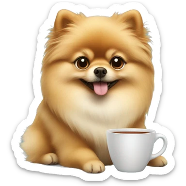 pomeranian holding a cup of tea sticker