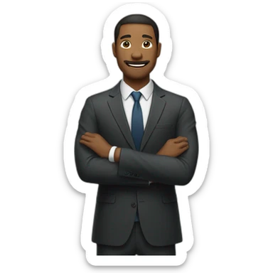 man in suit stretches his arms outward sticker