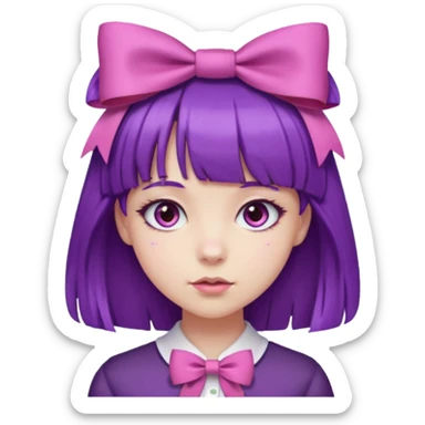girl with bangs and purple hair and pink hairbow sticker