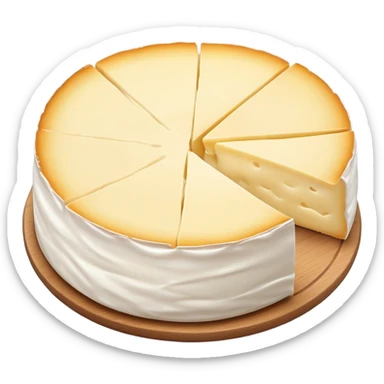 cinematic-realistic-brie-cheese-emoji,-featuring-a-creamy,-soft-ripened-cheese-with-a-delicate-rind-rendered-with-lifelike-detail-and-inviting,-natural-lighting. sticker