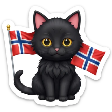 A black cat holding a Norway flag sticker