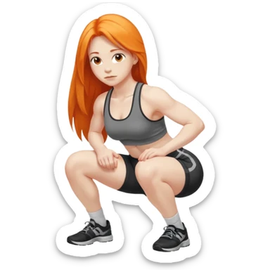 Pale girl with long orange hair squatting weight  from side sticker