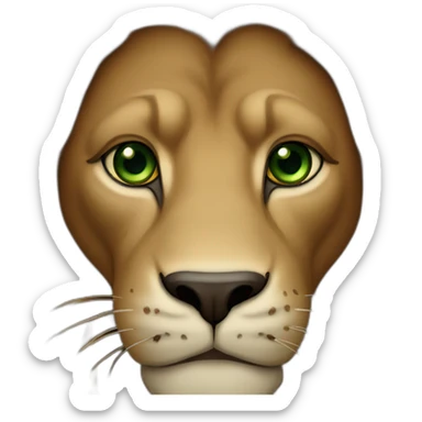 brown lion with a dark brown mane and green eyes sticker