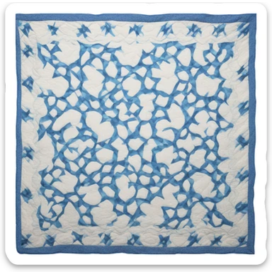 vintage white and blue quilt with blue trim sticker