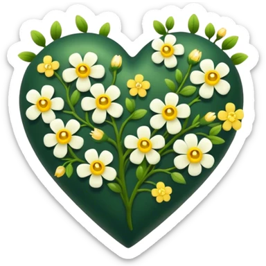 A dark green heart with small yellow and white flowers growing off it sticker