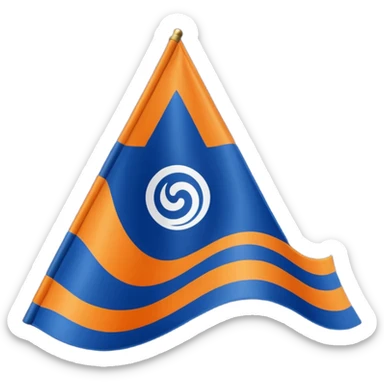 Orange triangle wavy flag with a dark blue khanda symbol sticker