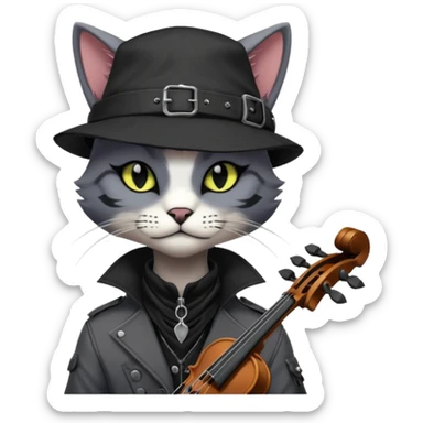Edgy Beautiful Cool Anthro dark cat-fursona punk techwear fiddler hat sticker