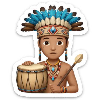 A young chief apprentice wearing a small headdress, gripping a ceremonial drum.
 sticker