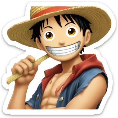 One piece anime luffy holding straw hat in his head  sticker