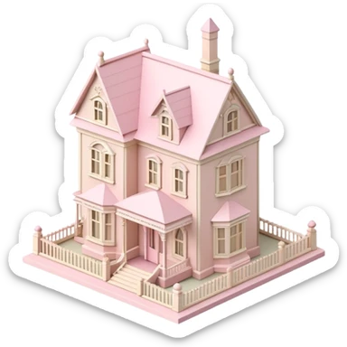 Light Pink and beige pastel mansion solo Victorian dollhouse house isometric  sticker