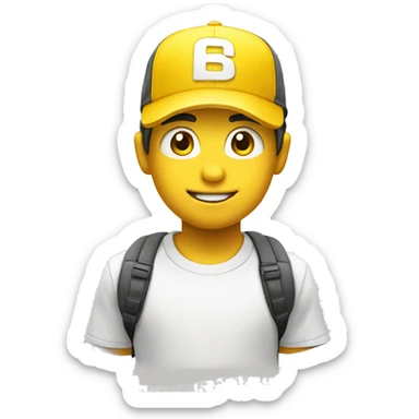 Niño blanco saludando con gorra amarilla sticker