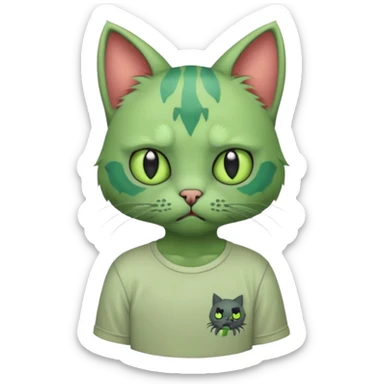 a super cute zombie green cat with shirt, look sad but not danger

 sticker