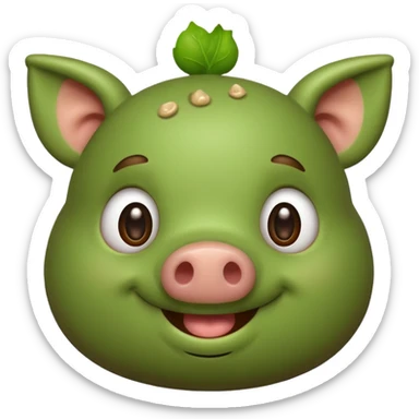 Green pig with big poop sticker