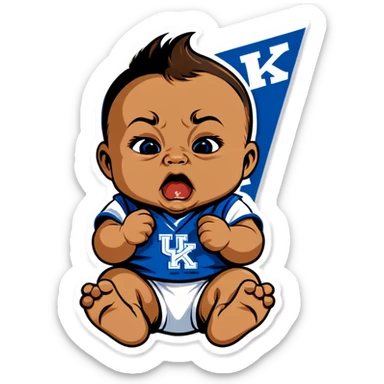 Baby crying holding a Kentucky Wildcats pennant  sticker