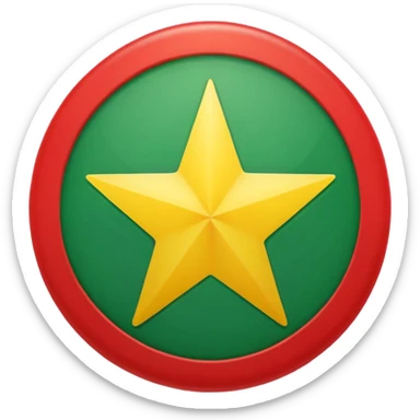Red background with a green bonded cricle in the middle that inside the green bonded circle is yellow and inside the yellow there is a red star that its edges touches the green bonded circle , its a flag sticker