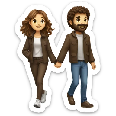 A beautiful brown-haired girl with a hairy brown-haired man walk by the hand and love each other sticker