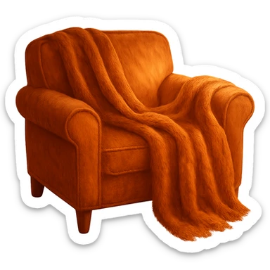Remove the background, keep the cozy armchair with blanket, warm colors, soft lighting, transparent background. sticker