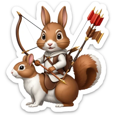 Squirrel riding a rabbit with a saddle shooting a bow and arrow  sticker