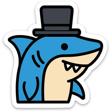 color outline icon of a shark wearing a top hat sticker