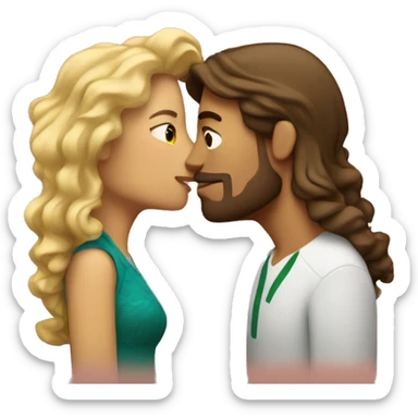 Couple kissing Mexican woman with long curly brown hair taller white man with short blonde hair sticker