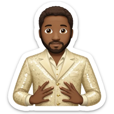 Eddie Levert from The O'Jays with dark brown hair, cream sequin outfit sticker