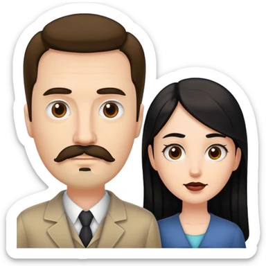 Tall white man with brown mustache goatee AND a short pale woman with long black hair sticker
