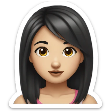 chubby cheecks mid black hair cute nose big eyes  cute girl sticker