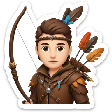 The classic hunter figure with a bow and arrow on his back, dressed in brown clothes and adorned with animal decorations sticker