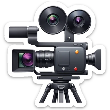 Create an emoji for video recording. Show a video camera with single lens, symbolizing the act of filming. Use modern, professional colors. Do not include any emojis or smiley faces. Make the background transparent. sticker