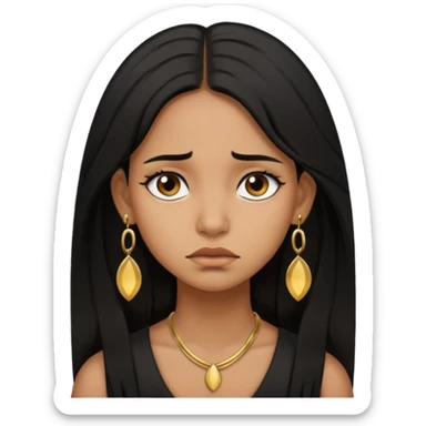 brown girl who has long layered black hair with gold earrings  who is sad sticker