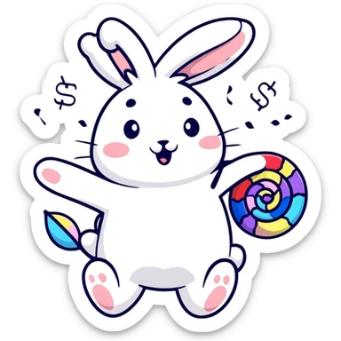 cotton bunny throwing confetti and spinning sticker