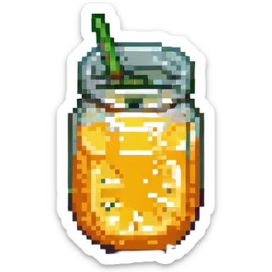 a glass of orange juice, pixel art style sticker