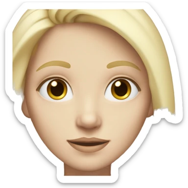 White woman with white yellowish long hair, very light skin, smaller eyes, hair is long and thin, blue eyes sticker