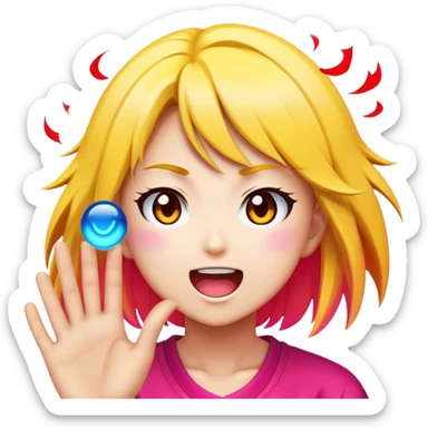 Cinematic Realistic Manga Comics Emoji, depicted as a dynamic stylized illustration inspired by Japanese manga art with bold lines and expressive characters, rendered with vibrant textures and energetic colorful lighting that captures its iconic style. sticker
