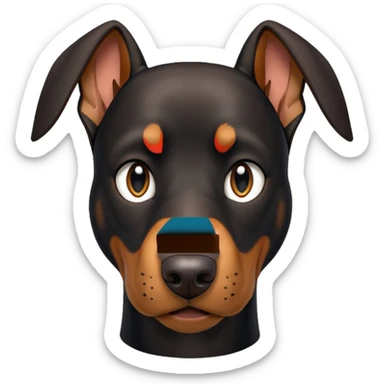 Make the doberman's face front-facing, in the style of the default dog emoji, Discord style, simple and expressive. sticker