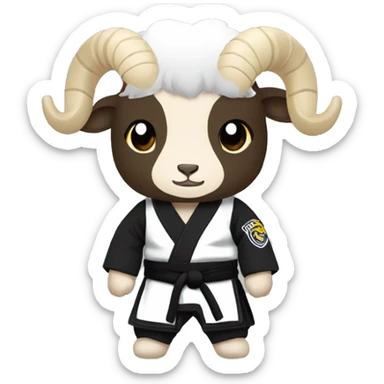 Ram wearing black Jiu-Jitsu gi wiht white belt sticker