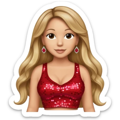 Mariah Carey with long dark blonde hair, red sequin crop top sticker