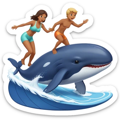 Surfing a whale with mom calling sticker