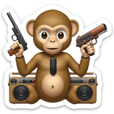 Monkey holding a gun and a boombox sticker