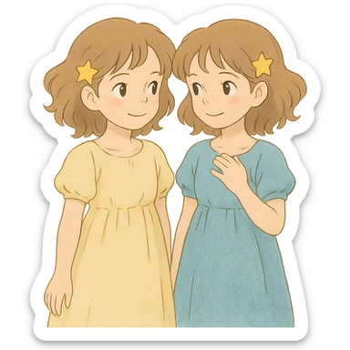 ghibli style gemini twins, soft colors sticker