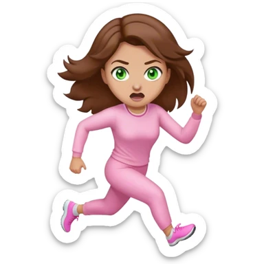 pretty woman with very long brown hair and green eyes and light pink outfit running scared sticker